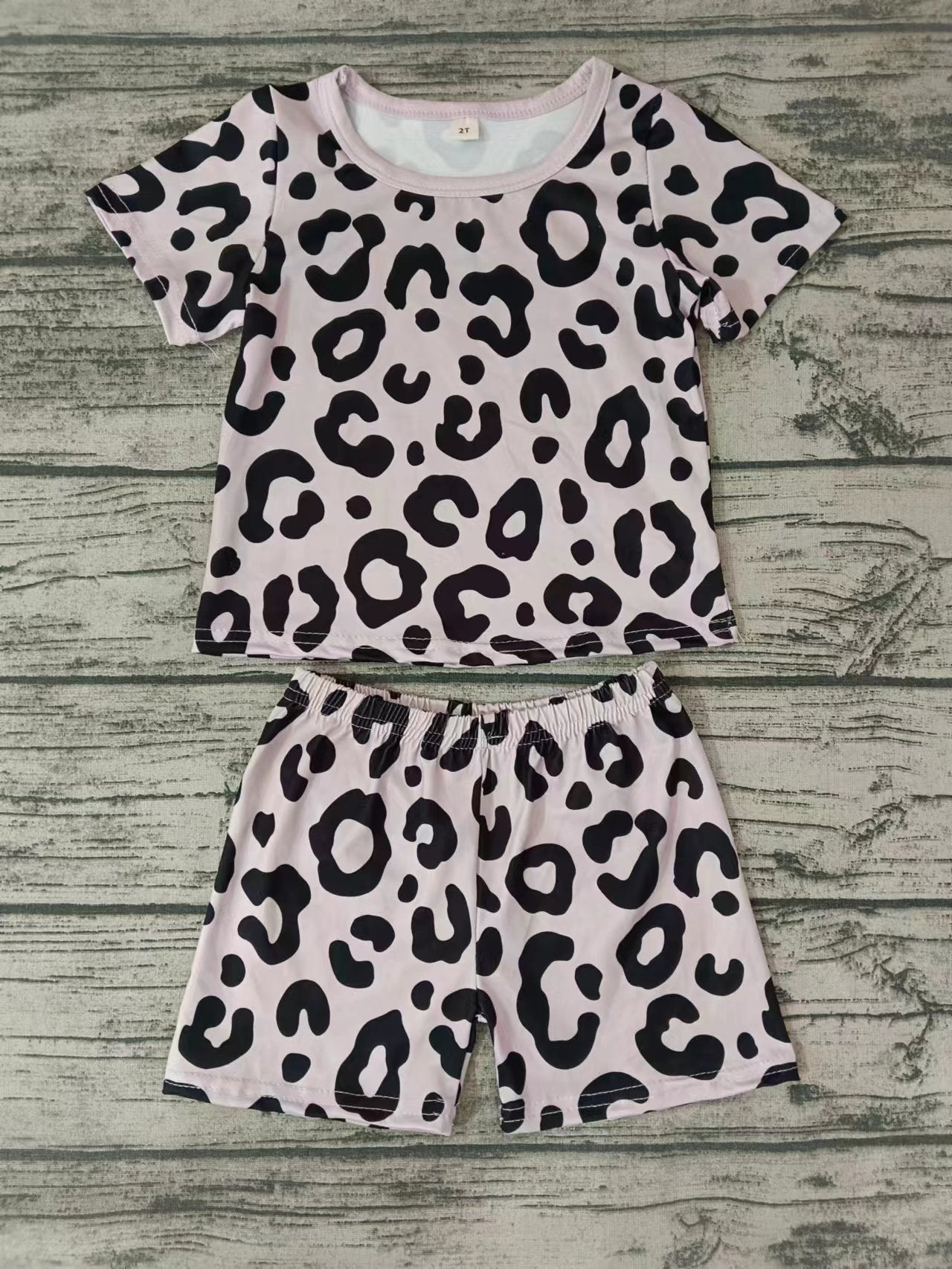 Custom MOQ 5 girls short sleeve shorts suit leopard print