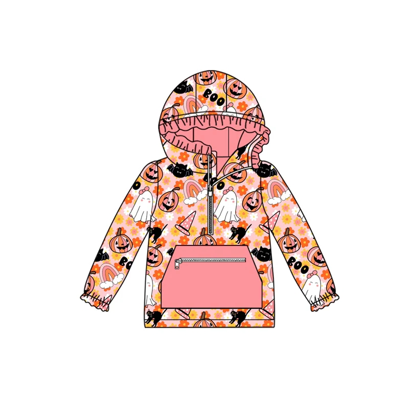 Custom moq 5 each style eta 6-7weeks baby girl clothes pocket halloween hooded long sleeve top-25.8.1