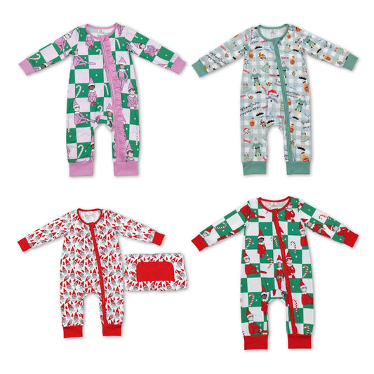 RTS NO MOQ LR1817 LR1641  LR1168 LR1818 Santa Claus pattern long zip-up romper
