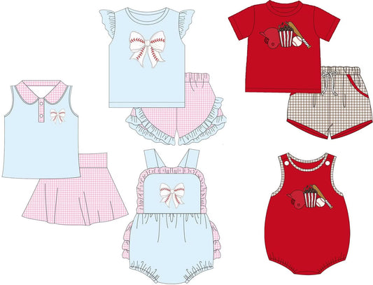 Custom moq 8 mix size eta 6-8weeks baby girl clothes baseball short sleeve shorts set 2 and dress and rompers 2-25.9.11）