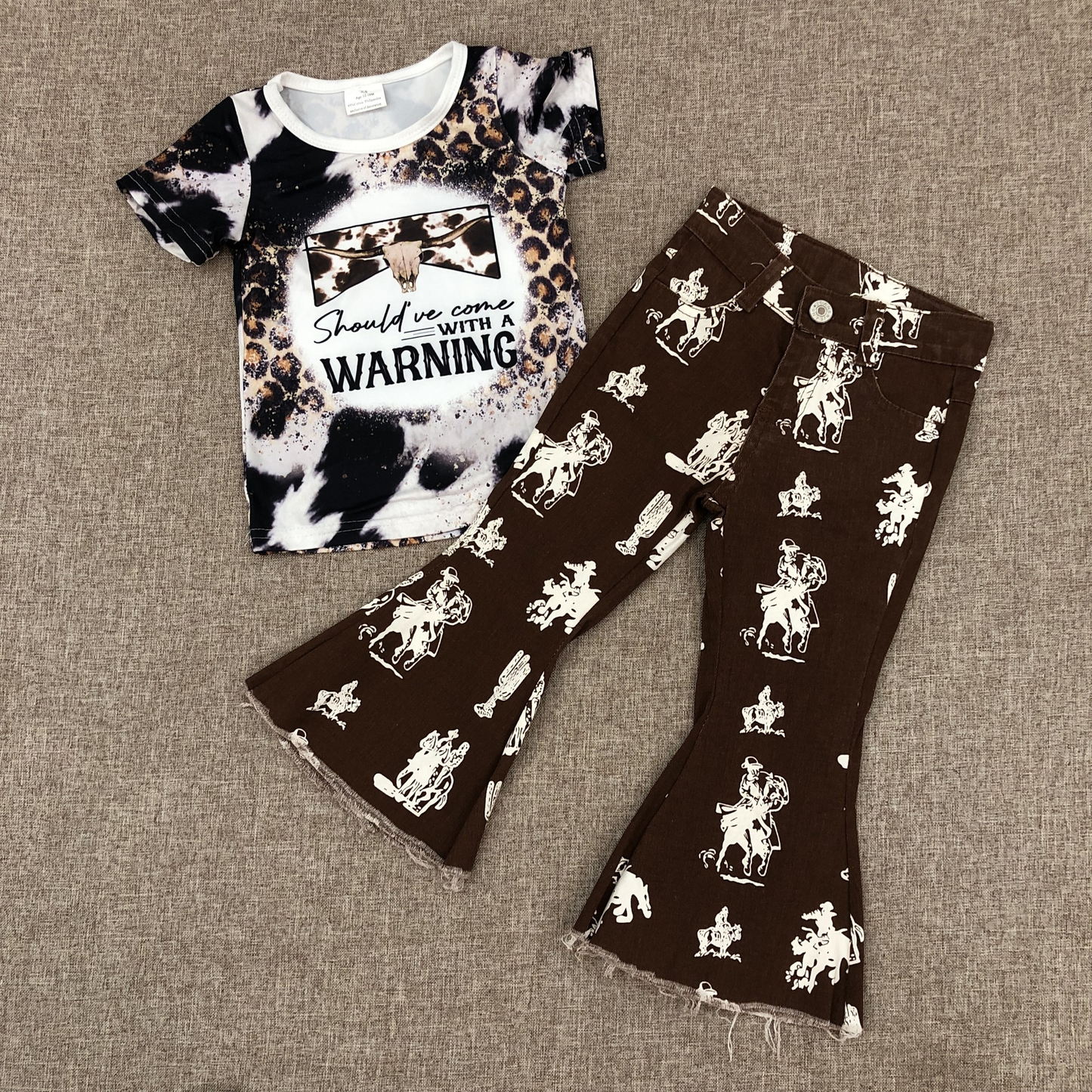 RTS NO MOQ Sibling baby girl clothes western catcus short sleeve top and jeans and sets