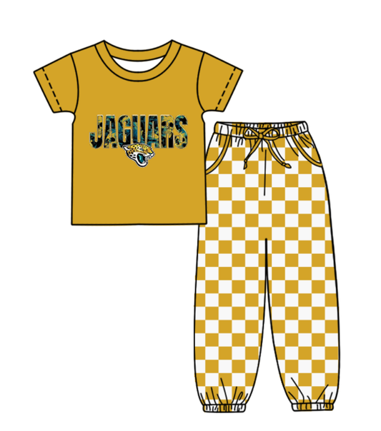 Custom moq 8 mix size milk silk summer teams baby boy clothes yellow plaid short sleeve pants sets-25.9.29