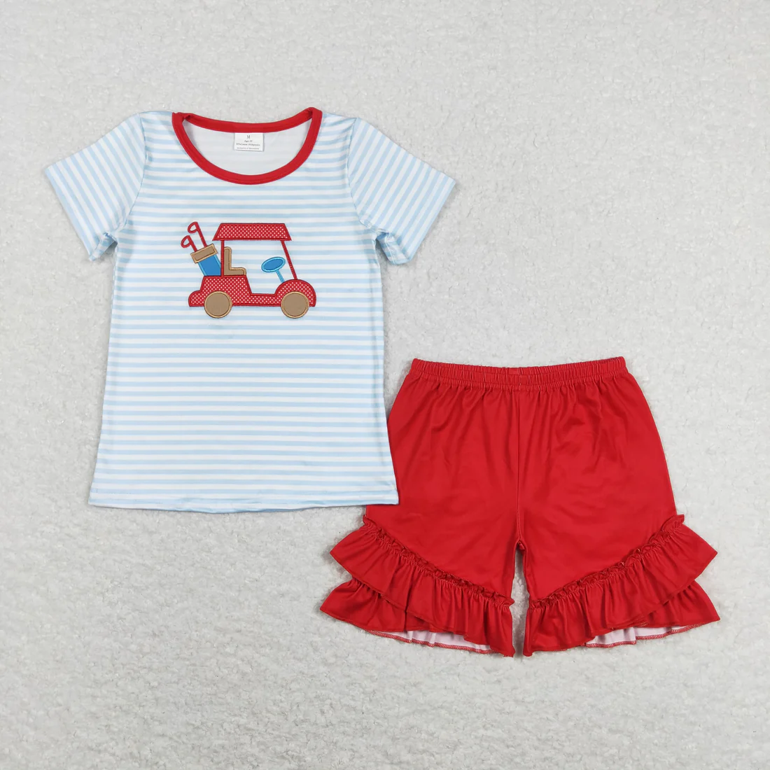 RTS NO MOQ Sibling baby girls clothes embroidery short sleeve shorts sets