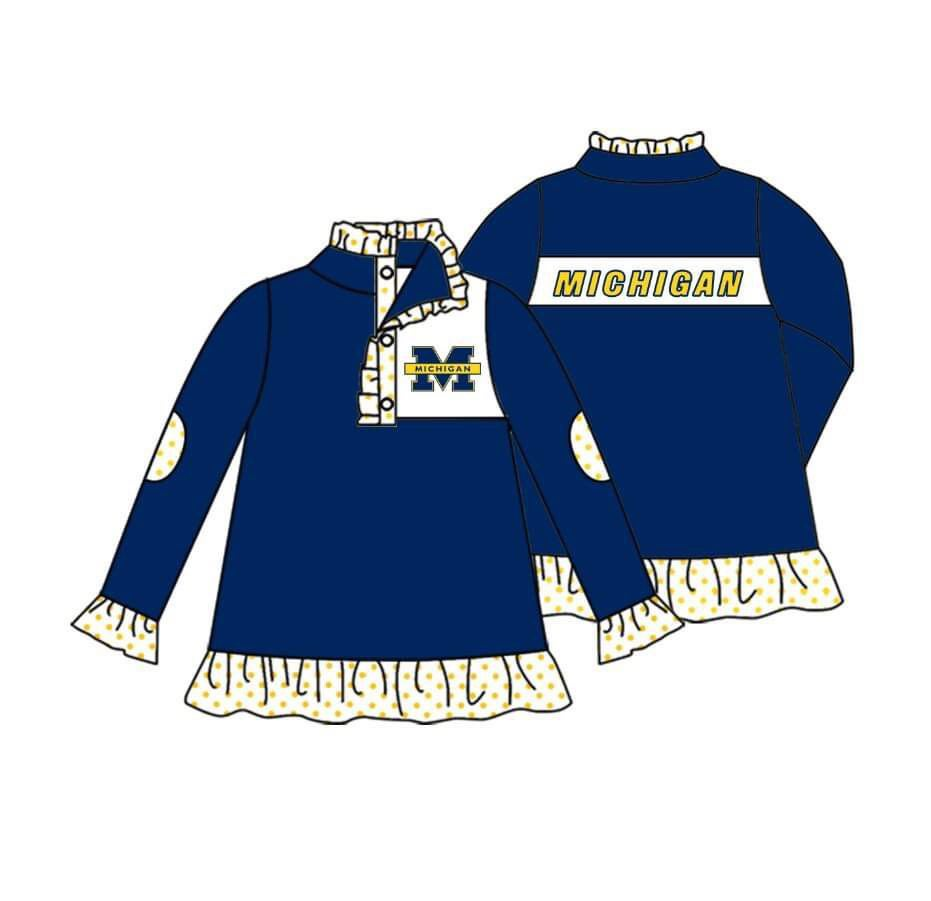 Custom moq 5 mix size milk silk summer teams baby girls clothes team blue sport team long sleeve tops-25.7.19