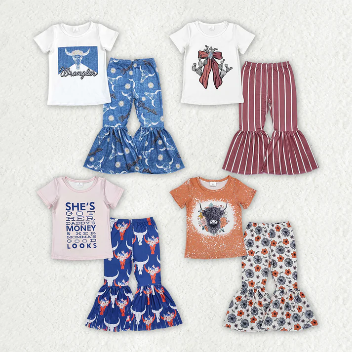 RTS NO MOQ baby Girls clothes short sleeve pants Sets