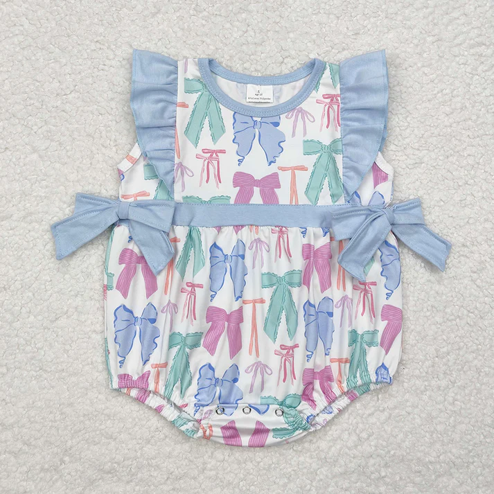 RTS NO MOQ Baby Girls Colorful bow Rompers Dresses