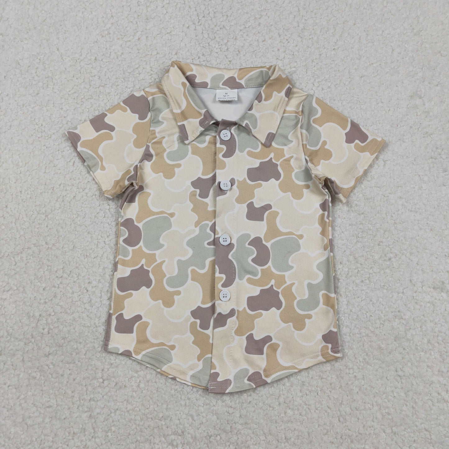 RTS NO MOQ（In Stock) BT1566 Yellow-brown-green camouflage button short-sleeved top