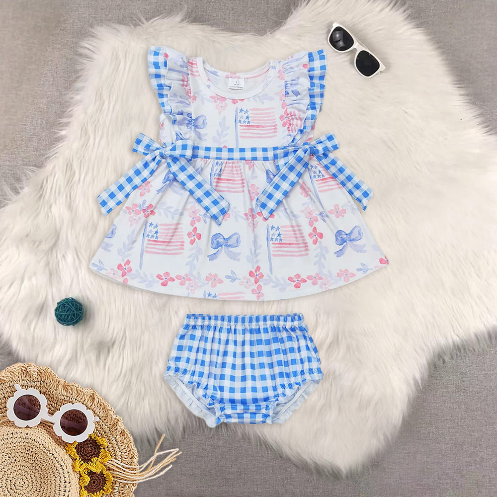 RTS NO MOQ baby girls clothes 4th of july short sleeve briefs sets
