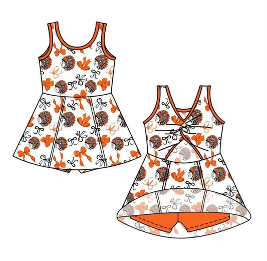 custom moq 5 mix size NB020624 Baby Girls Bow Print Team Yoga Active Sleeveless Shorts Knee Length Dresses Summer Outfits