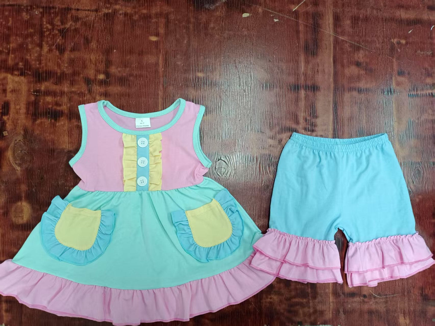 Custom moq 3 eta 6-7weeks baby girls clothes sleeveless shorts sets