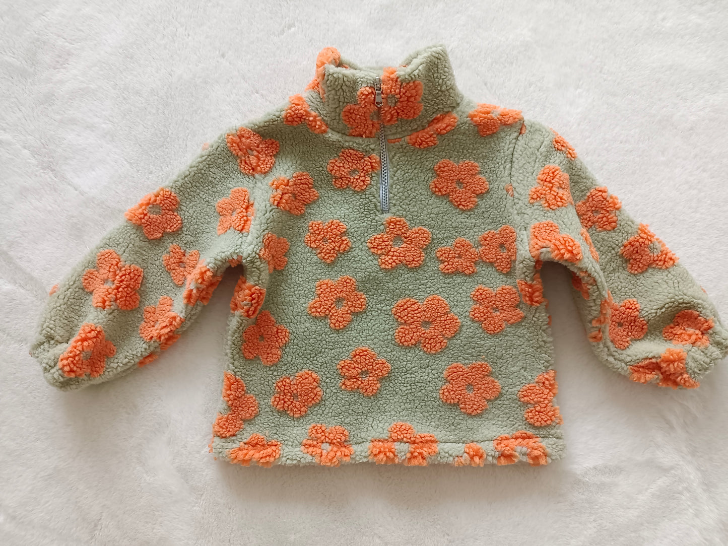 Orange Floral Light Green Zip Long Sleeve Top