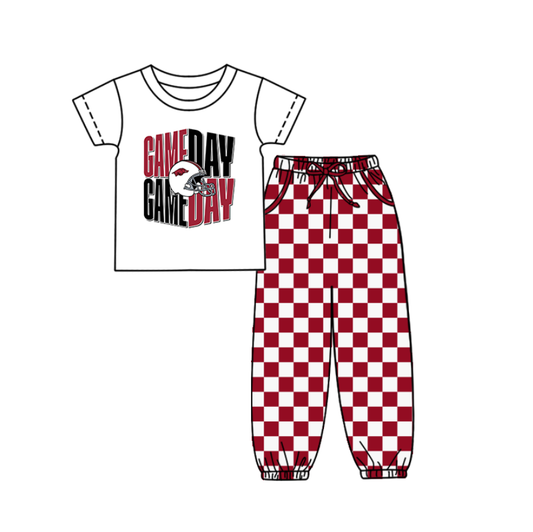 Custom summer teams baby boy clothes team GAME DAY red short sleeve pants sets-25.9.4
