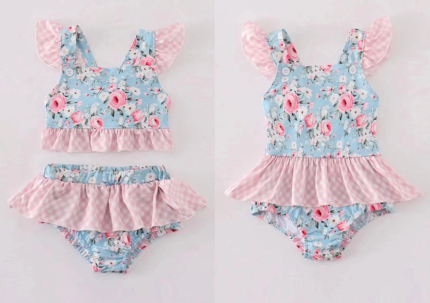 Custom moq 3 eta 7/8week moq 5 eta /4/5week floral baby girl clothes swimsuit