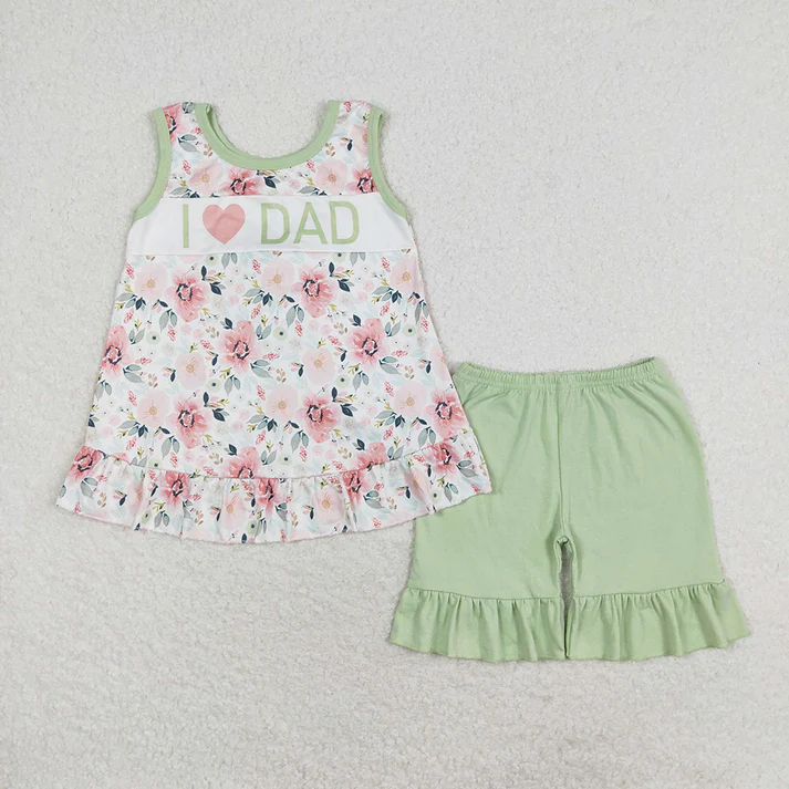 RTS no moq baby girls i love dad Short Sleeve Shorts sets dress romper