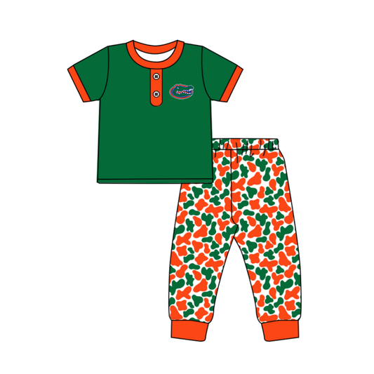 Custom moq 5 mix size milk silk summer teams baby boys clothes camouflage green short sleeve pants sets-25.11.25