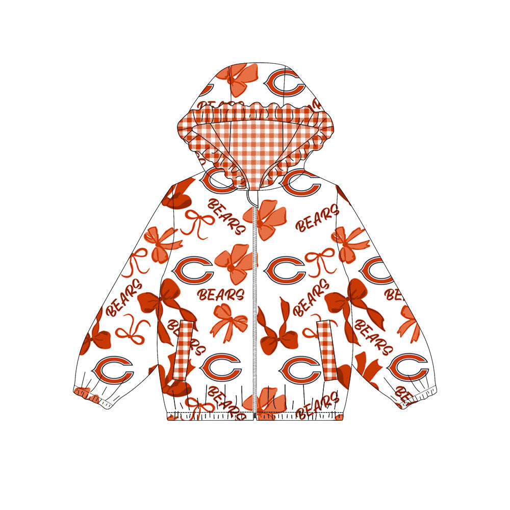 Custom moq 8 mix size milk silk summer team baby girls clothes bow orange hooded long sleeve top-25.9.30