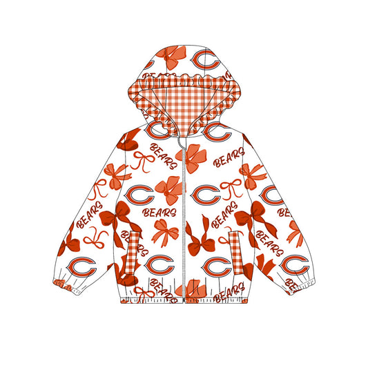 Custom moq 8 mix size milk silk summer team baby girls clothes bow orange hooded long sleeve top-25.9.30