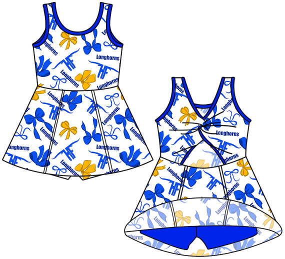 NB010623 Baby Girls Bow Team Sleeveless Yoga Skort Knee Length Dresses