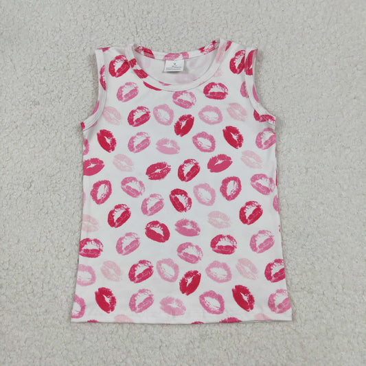 RTS NO MOQ（In Stock) White Vest with Lipstick Print