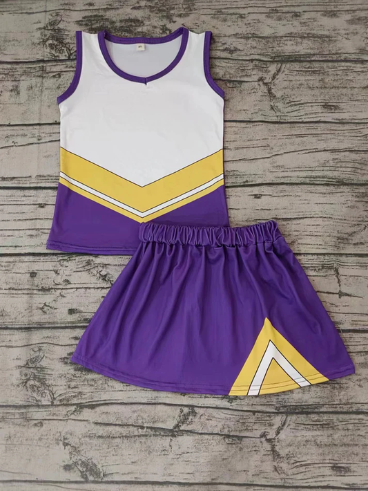 Custom moq 5 each style eta 6-7weeks baby girl clothes team purple sleeveless skirts sets-25.8.6