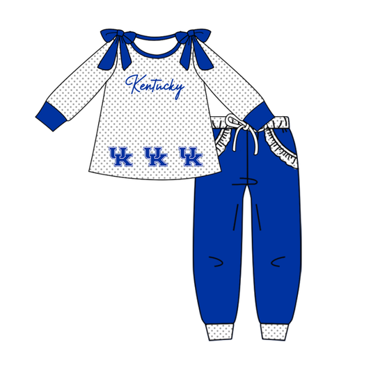 Custom moq 8 mix size milk silk summer teams baby girl clothes blue long sleeve pants sets-25.9.27