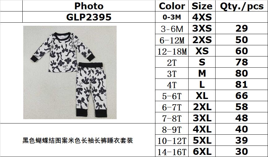 rts no moq GLP2395 Beige long-sleeved trousers pajama set with black bow pattern