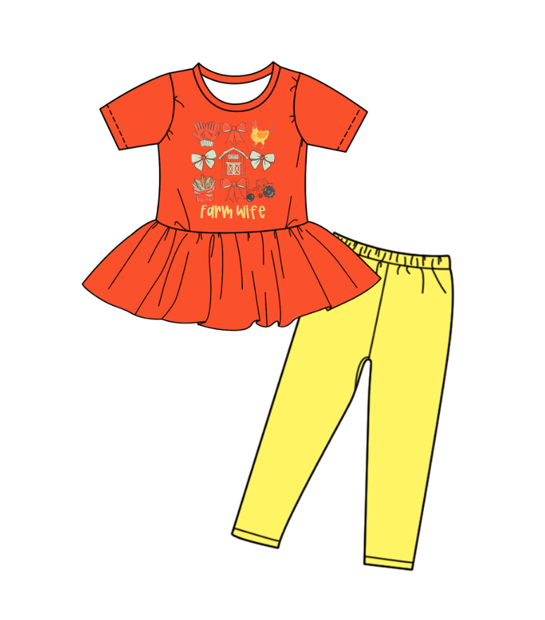 Custom moq 5 each style eta 6-7weeks baby girl clothes bow orange short sleeve pants sets-25.8.26