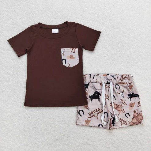 RTS baby boys clothes riding horse Short Sleeve Shorts Set rompers
