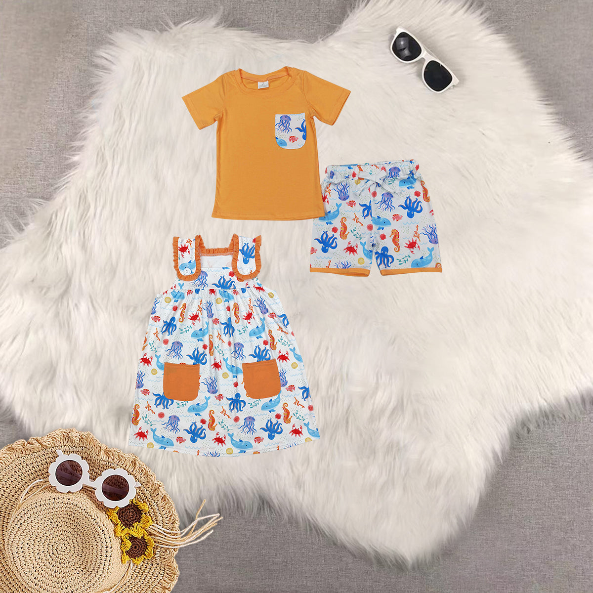 RTS NO MOQ baby Girls Clothes short sleeve shorts Sets and dress