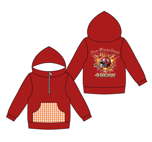 Custom moq 8 mix size milk silk summer team baby boy clothes red hooded long sleeve top-25.9.30