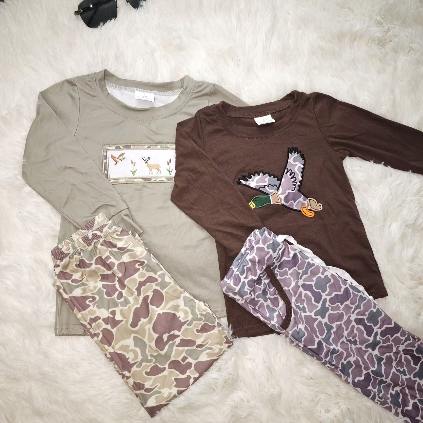RTS NO MOQ Sibling baby girls boys clothes embroidery deer head Christmas long-sleeved suits