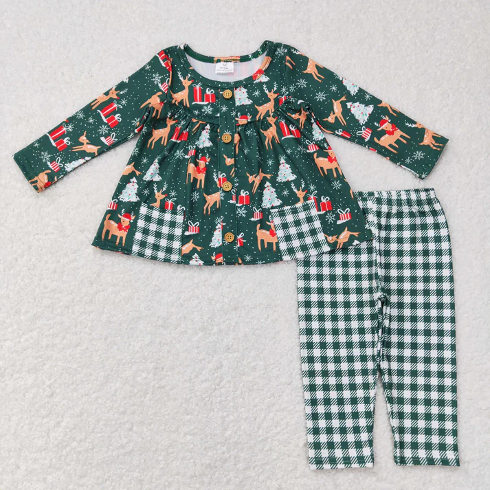 RTS NO MOQ Sibling Baby girls clothes Christmas pocket long-sleeved trousers suits