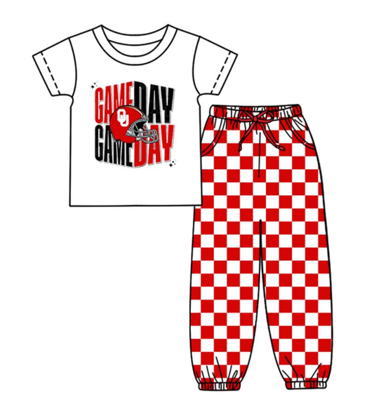 Custom summer teams baby boy clothes team GAME DAY red plaid short sleeve pants sets-25.8.22