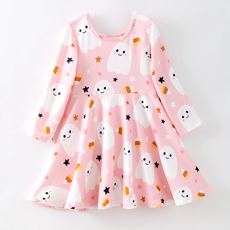 Custom moq 5 each style eta 6-7weeks baby girls summer ghost long sleeve dress -25.7.19