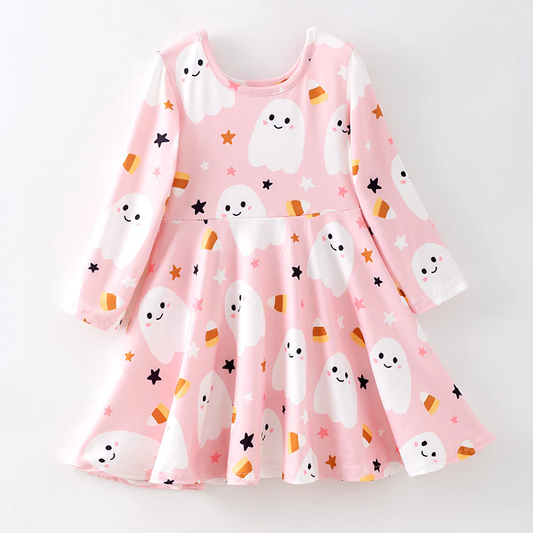 Custom moq 5 each style eta 6-7weeks baby girls summer ghost long sleeve dress -25.7.19