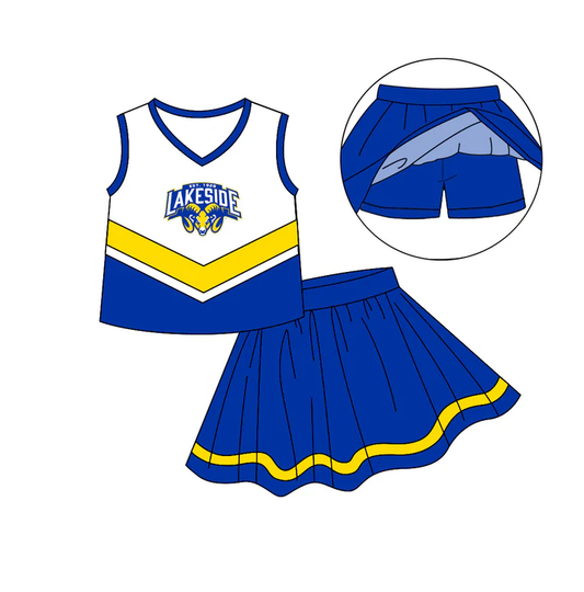 Custom moq 5 each style eta 6-7weeks baby girl clothes team blue sleeveless skirts sets-25.8.6