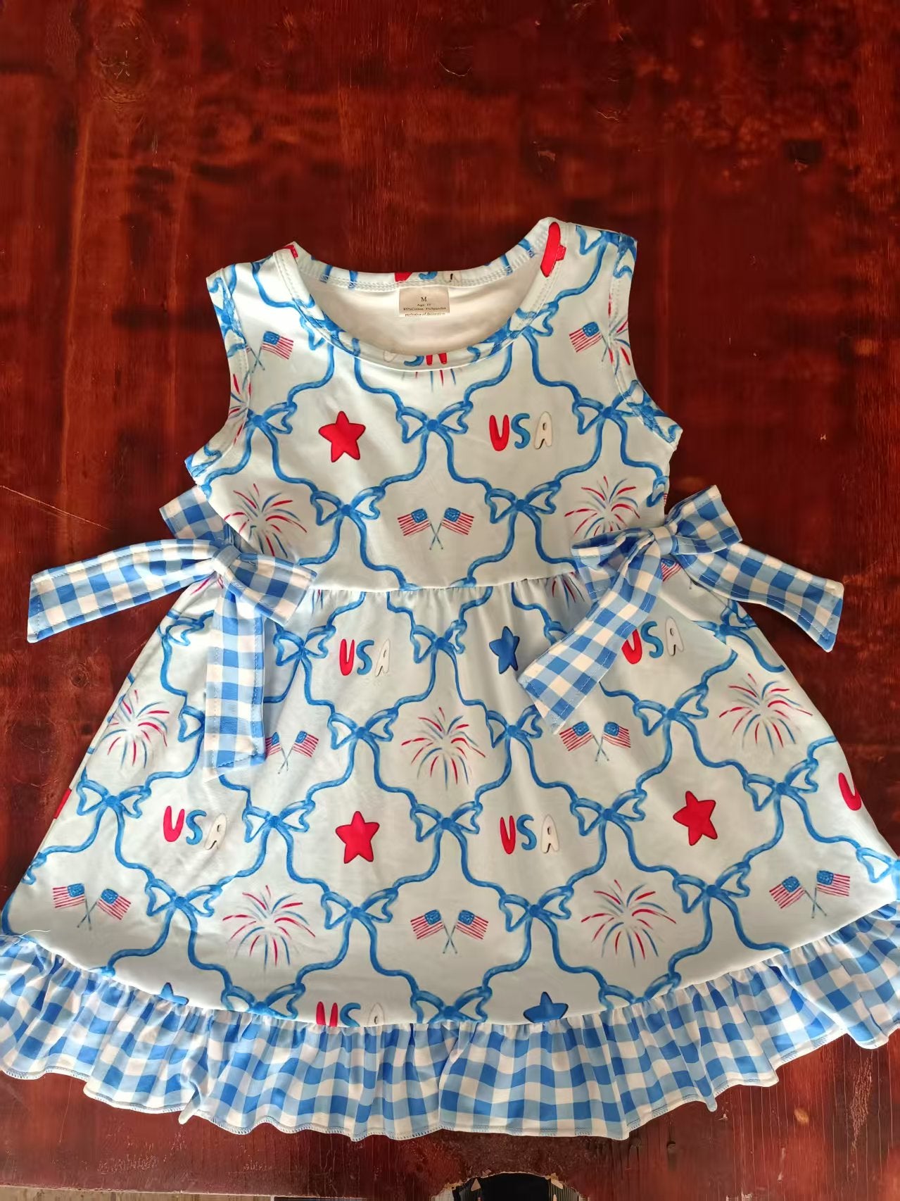 Custom moq 3 eta 6-7weeks baby girl clothes firework sleeveless dress