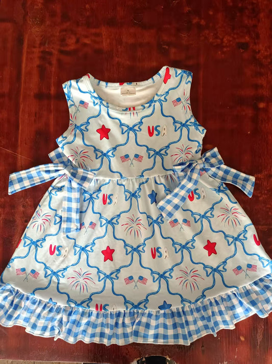 Custom moq 3 eta 6-7weeks baby girl clothes firework sleeveless dress