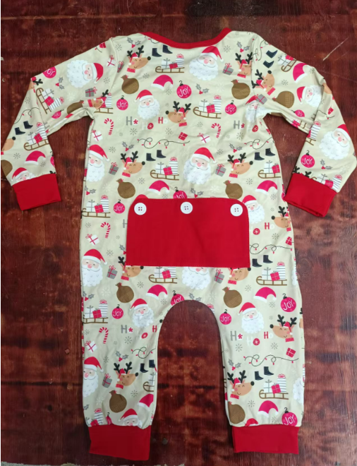 Custom moq 3 eta 6-7weeks Beige long romper with red Santa and elk pattern