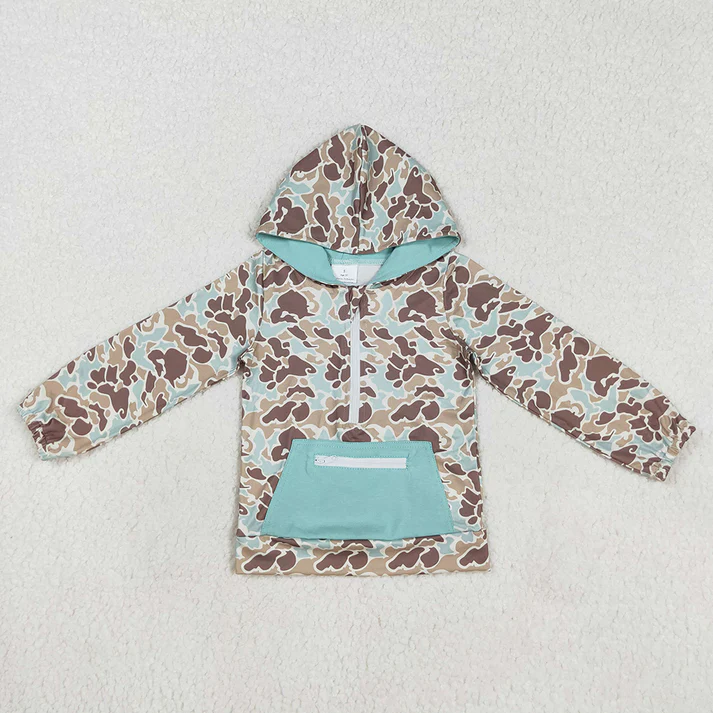 RTS NO MOQ Sibling baby girl boy clothes camouflage hooded long-sleeved tops