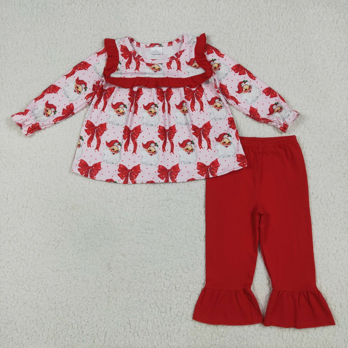 RTS NO MOQ Sibling baby girl clothes Christmas boot bow Plush long sleeve pants Sets 2 and dress and rompers 2  and adult set