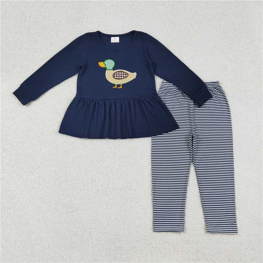 RTS NO MOQ（In Stock) Baby girl Toddler Duck Navy Shirts Gingham Pants Clothes Sets