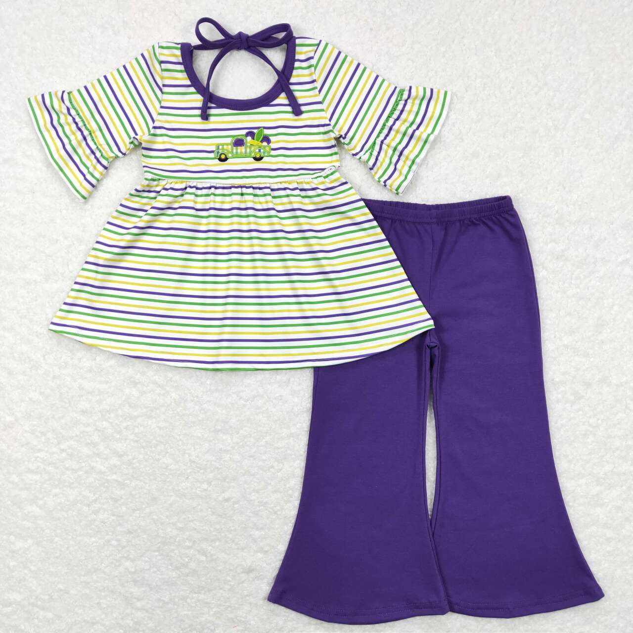 RTS NO MOQ Sibling baby Girls Boys clothes embroideryMardi gras Pajamas Clothes Sets and rompers