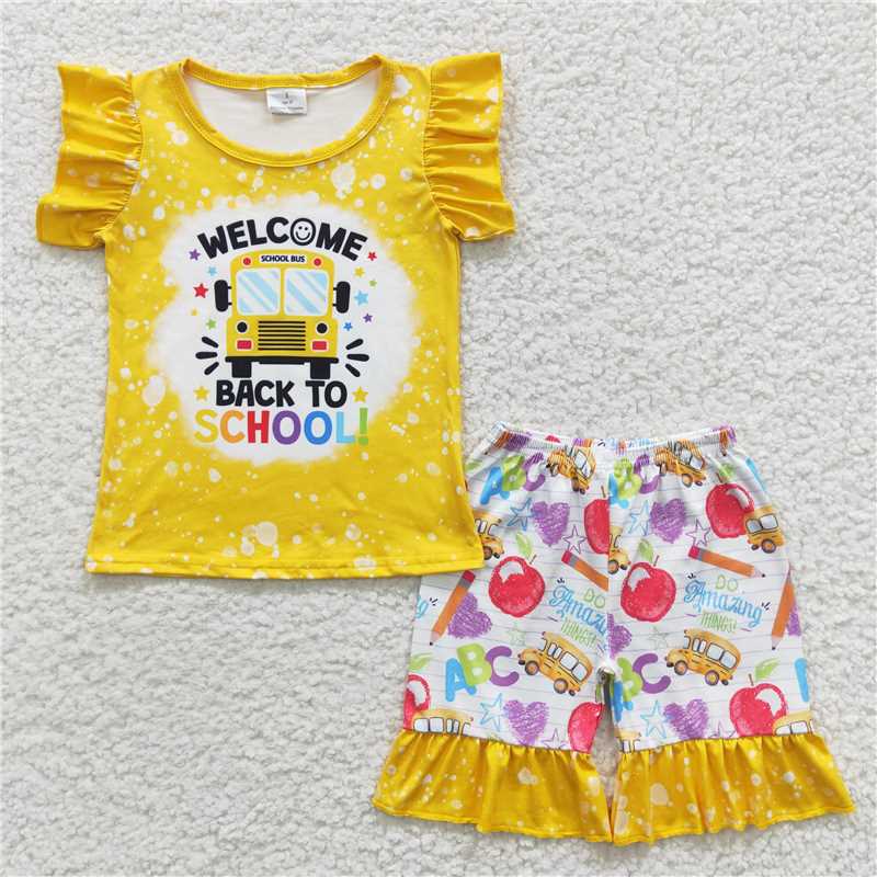 RTS NO MOQ baby girl clothes BACK TO SCHOOL short-sleeved shorts suit & short-sleeved sets