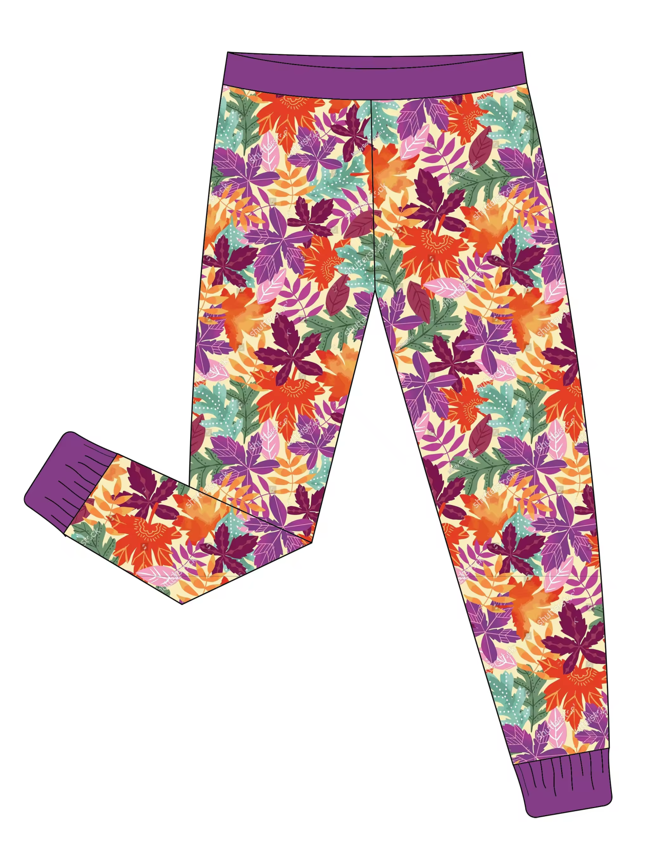 Customer  moq  3 eat 6-8weeks  Purple Orange Leaf Purple Stretch Trousers