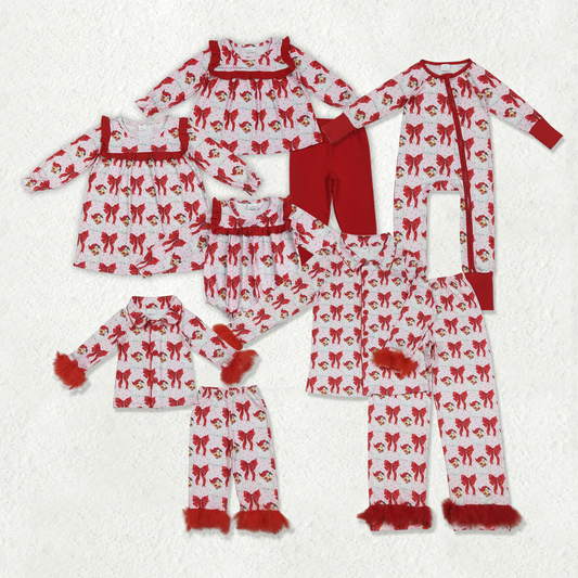 RTS NO MOQ Sibling baby girl clothes Christmas boot bow Plush long sleeve pants Sets 2 and dress and rompers 2  and adult set