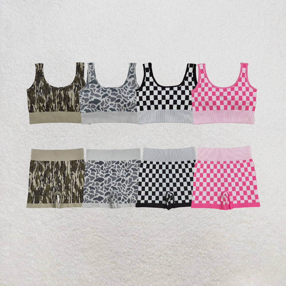 RTS NO MOQ Sibling Adult Women Camo Knitted Yoga Crop Bra Tops