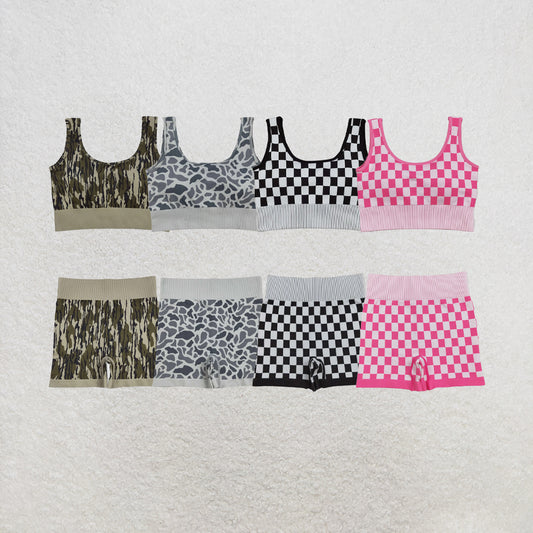 RTS NO MOQ Sibling Adult Women Camo Knitted Yoga Crop Bra Tops