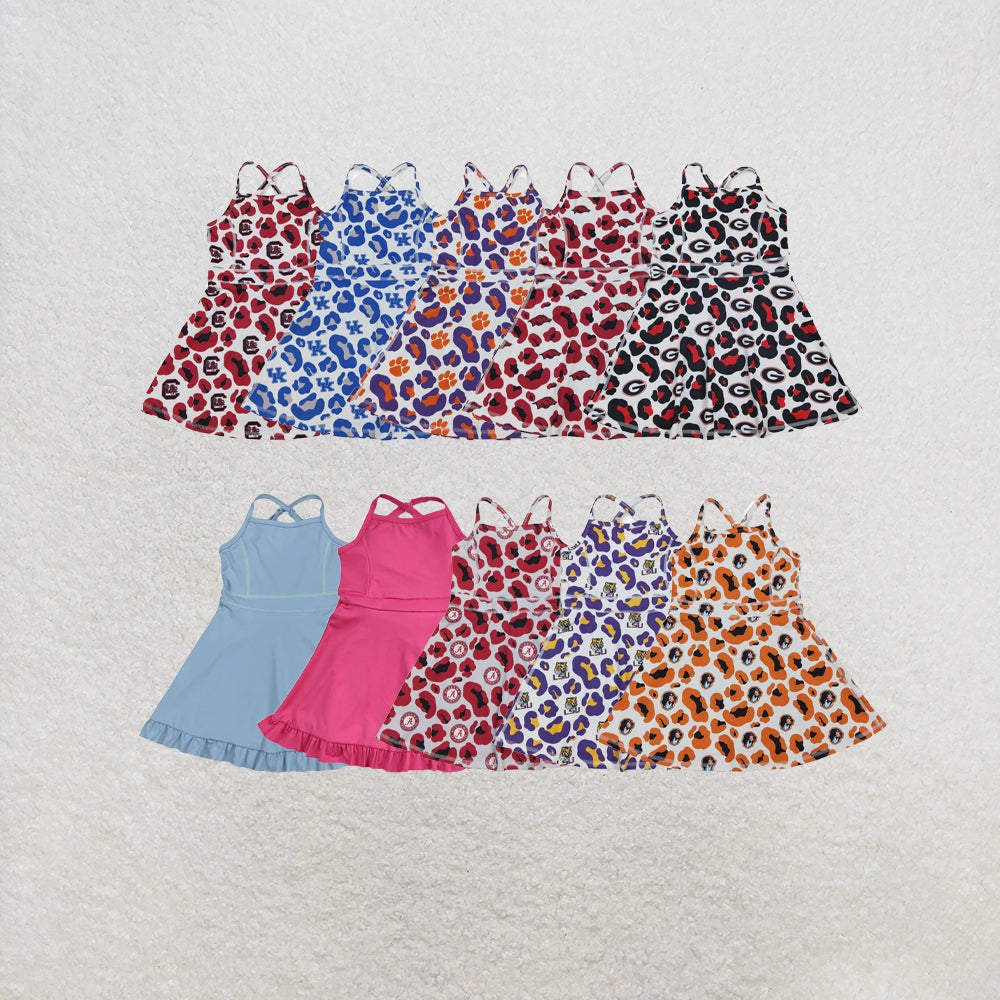 RTS NO MOQ Sibling Baby Girls Strap Leopard Print Shorts Knee-Length Active Dresses Active Outfit