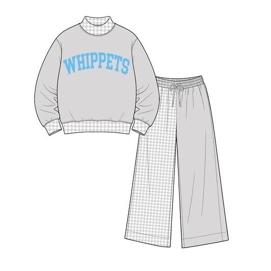 custom moq 5 mix size XY071716 Baby Kids Letter Printed Grey Long Sleeve Tops Patchwork Pants Team Casual Clothes Set